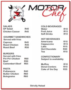 MotorChef Cafe Menu - GP Motor Works