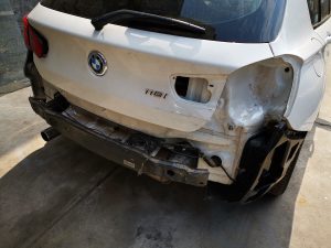 BMW 118i F20 panelbeating and paint respray of rear bumper at GP Motor Works