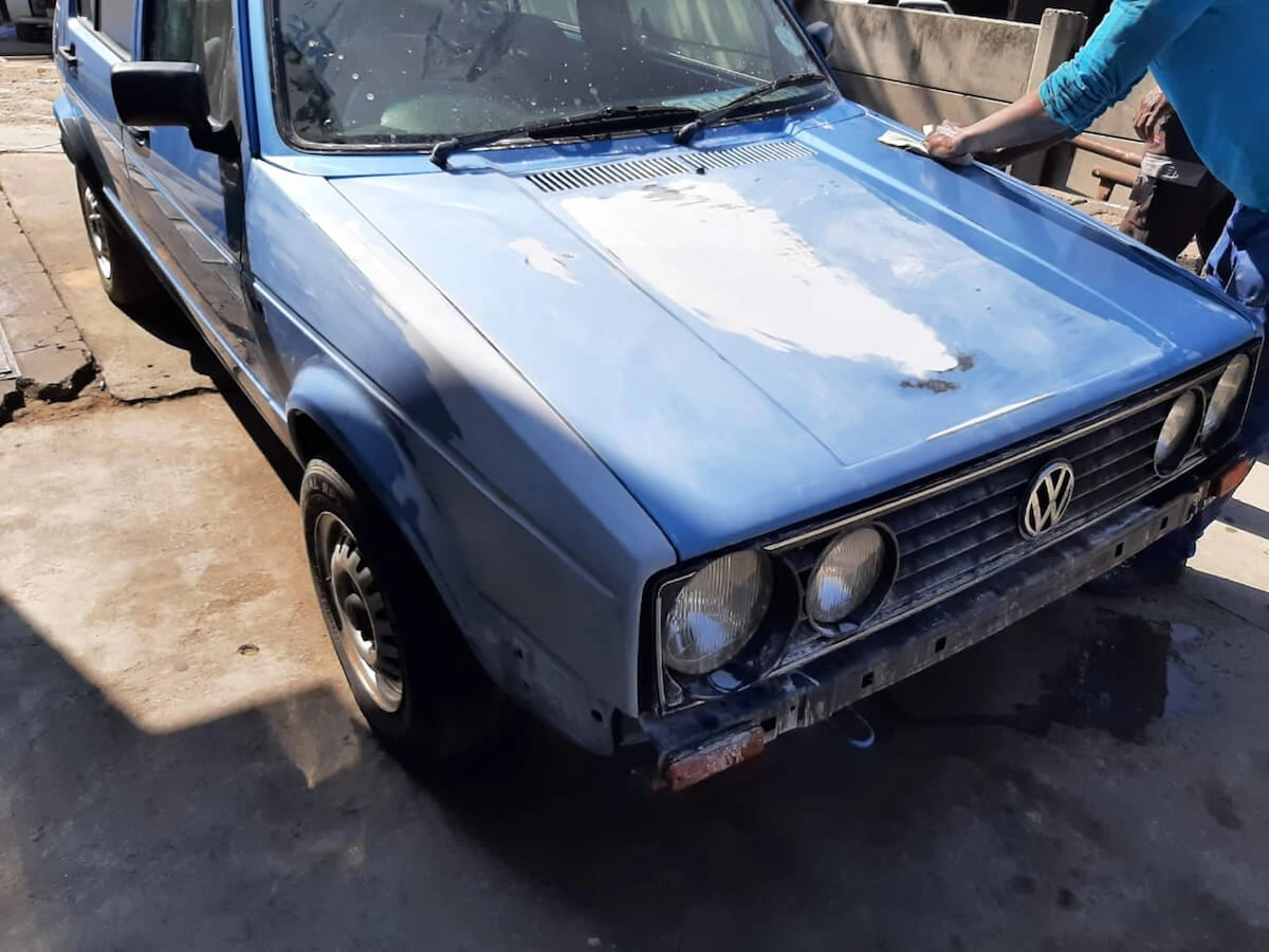 VW Golf Front-End Body Restoration — VW Golf bonnet repair prior to spray painting