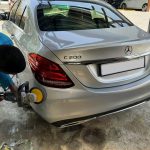 Mercedes Benz C200 205 rear bumper paintwork being buffed and polished at GP Motor Works