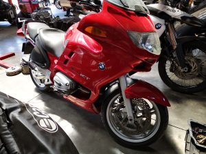BMW R1150 RT motorcycle in for clutch repair at GP Motor Works